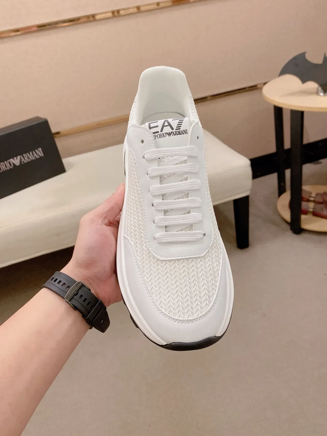 White Woven-Texture Low-Top Lace-Up Sneaker 2