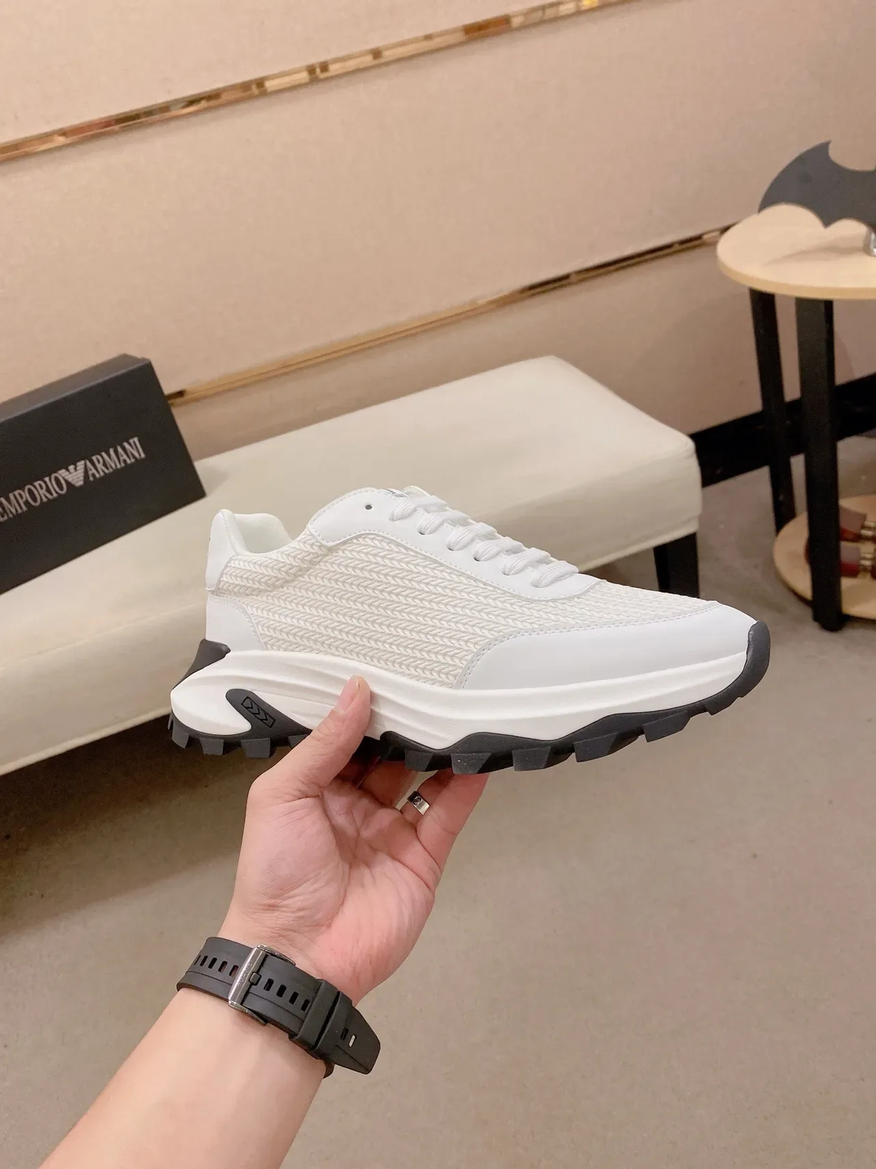 White Woven-Texture Low-Top Lace-Up Sneaker 4