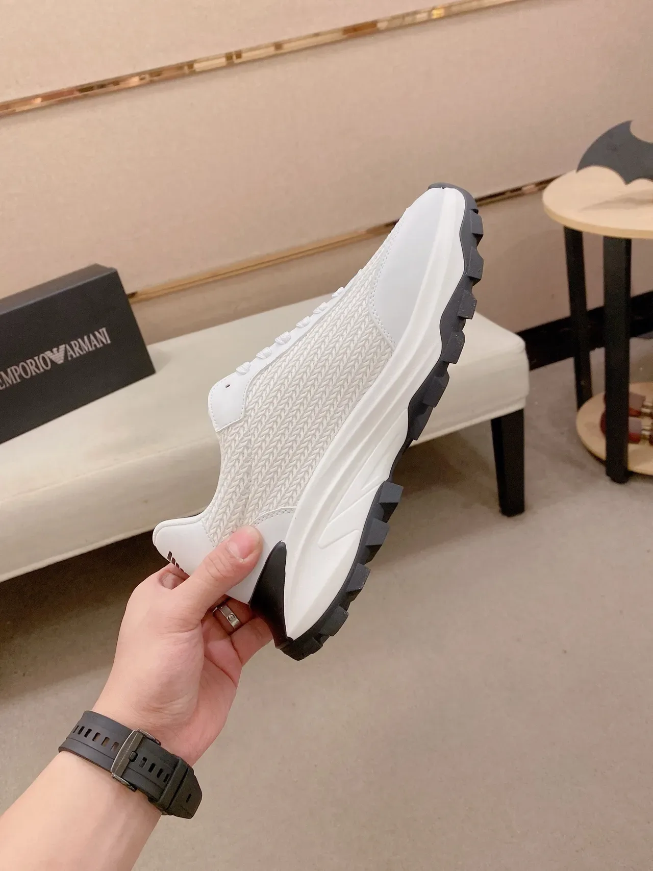 White Woven-Texture Low-Top Lace-Up Sneaker 5