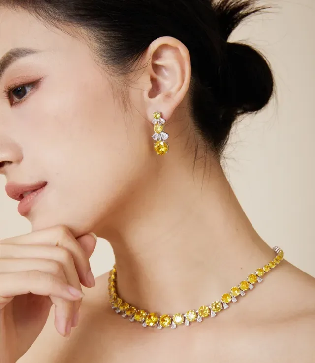 Yellow and Clear Gemstone Tennis Necklace 2
