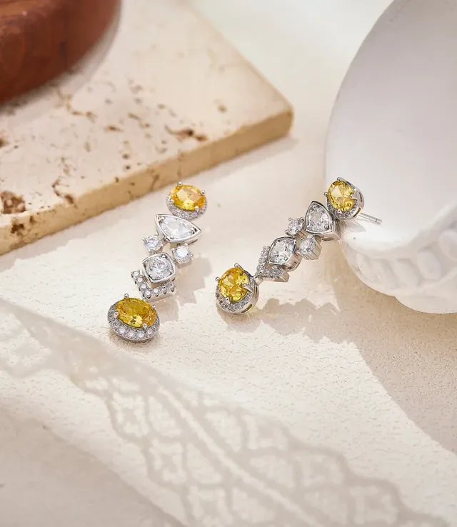 Yellow and Clear Multi-Stone Cascade Drop Earrings 2