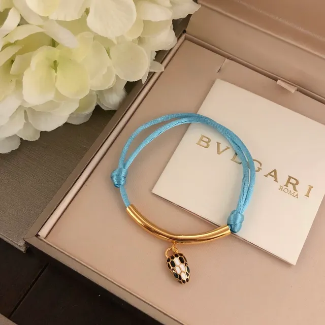 Yellow and Light Blue Cord-Wrapped Gold-Tone Snake Charm Bracelets 7