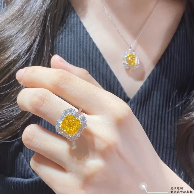 Yellow Cushion-Cut Gemstone Halo Ring 9