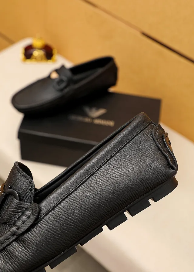 Giorgio Armani Black Leather Eagle-Buckle Loafers 4