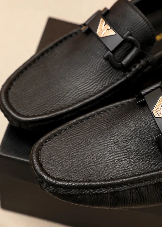 Giorgio Armani Black Leather Eagle-Buckle Loafers 6