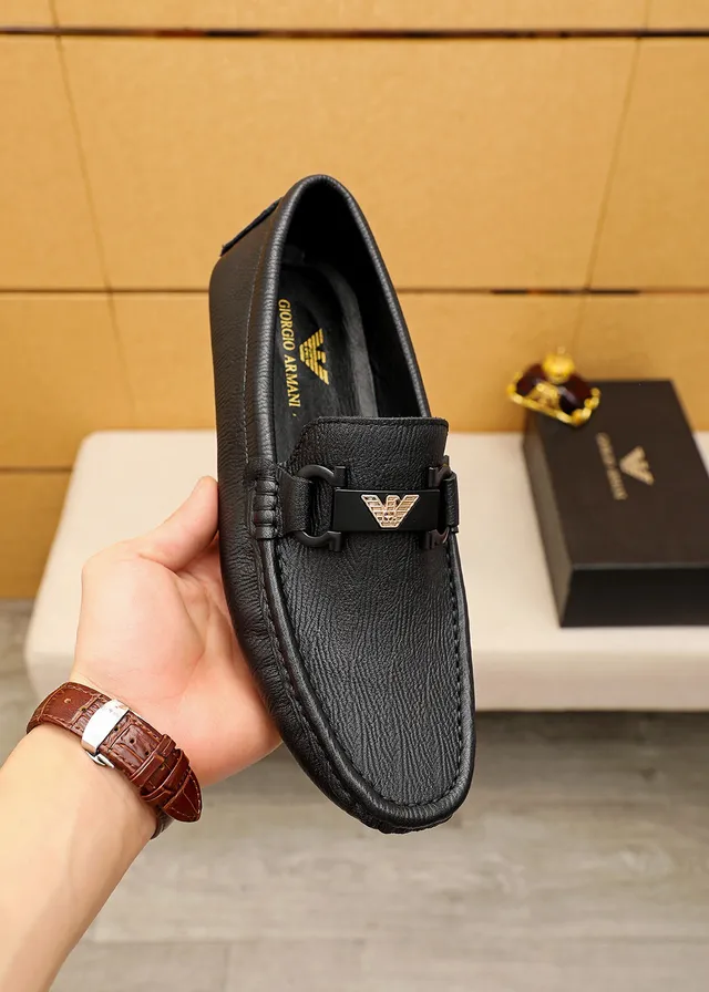 Giorgio Armani Black Leather Eagle-Buckle Loafers 7