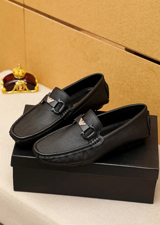 Giorgio Armani Black Leather Eagle-Buckle Loafers 8