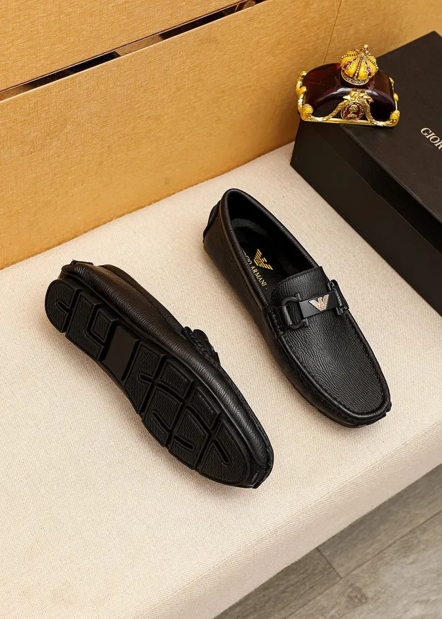 Giorgio Armani Black Leather Eagle-Buckle Loafers 9