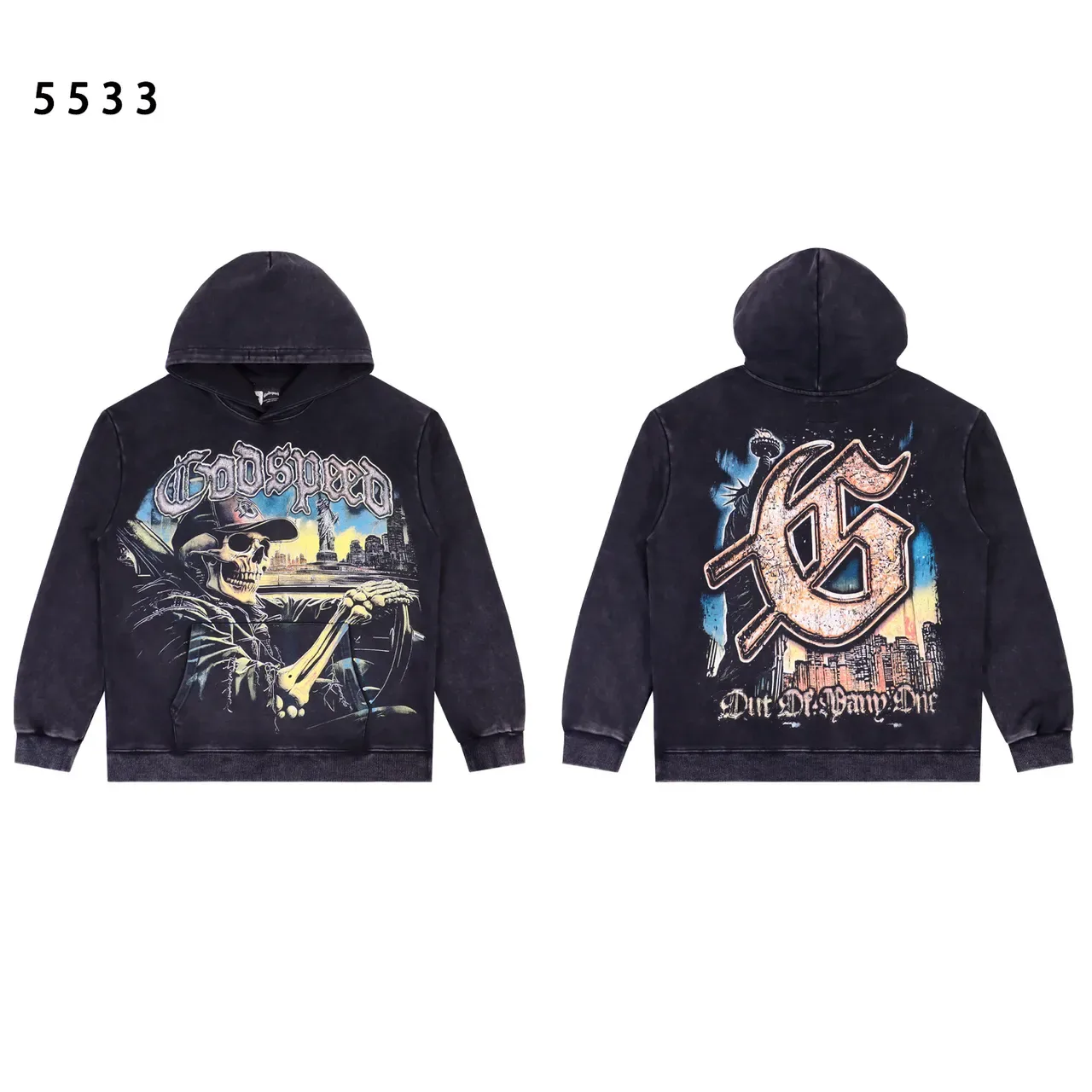 Godspeed Moletom com Capuz Impressão Gráfica Lavagem Ácida Distressed 2