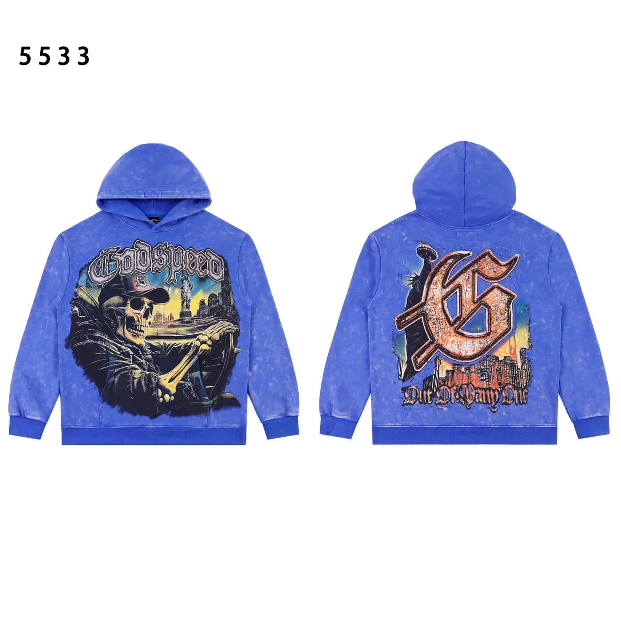 Godspeed Moletom com Capuz Impressão Gráfica Lavagem Ácida Distressed 3