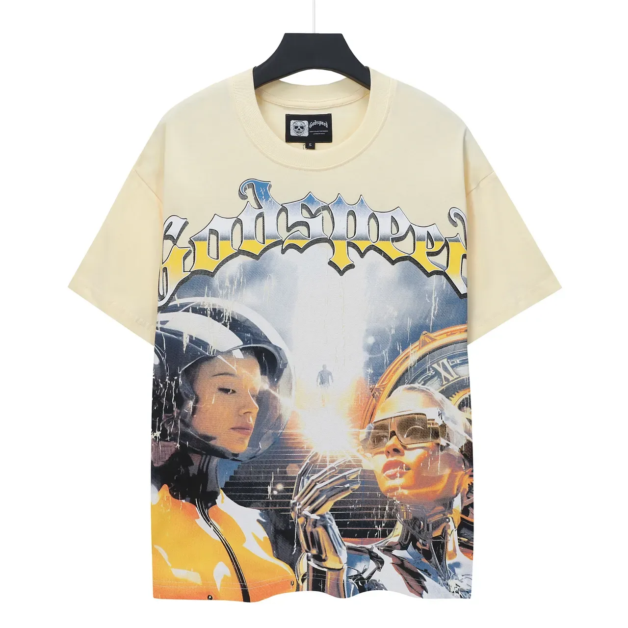 Camiseta oversized Godspeed estampado gráfico crema 2