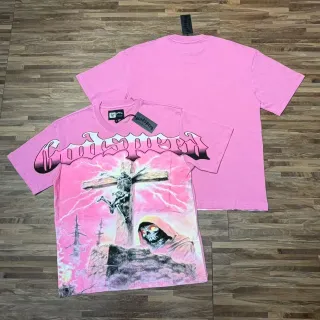 Godspeed Pink Black Graphic Print Crew Neck T-Shirt