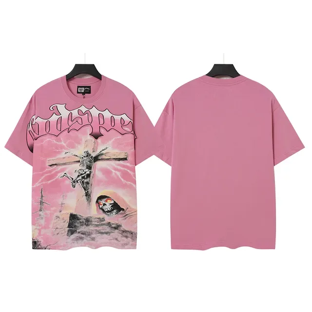 T-shirt Godspeed rose et noir imprimé graphique col rond 2