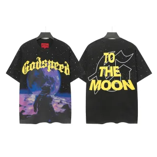 Godspeed To The Moon ओवरसाइज़्ड स्पेस-वॉश ग्राफिक टी-शर्ट