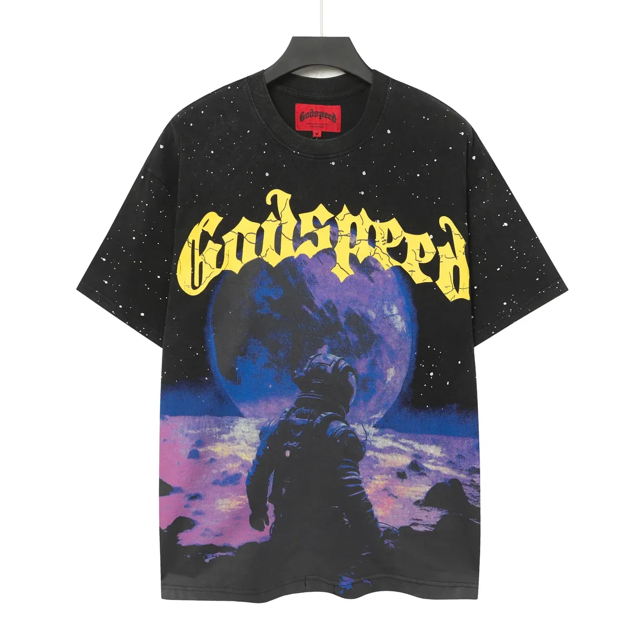 Godspeed To The Moon ओवरसाइज़्ड स्पेस-वॉश ग्राफिक टी-शर्ट 2