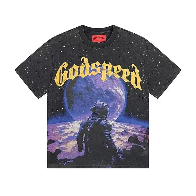 Godspeed To The Moon ओवरसाइज़्ड स्पेस-वॉश ग्राफिक टी-शर्ट 4