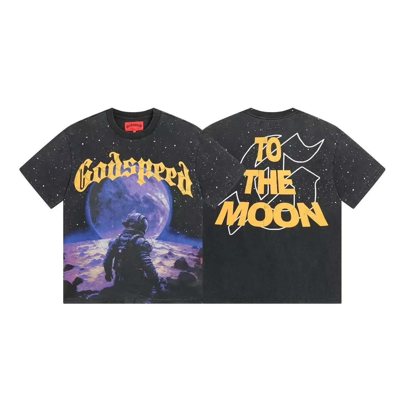 Godspeed To The Moon ओवरसाइज़्ड स्पेस-वॉश ग्राफिक टी-शर्ट 6