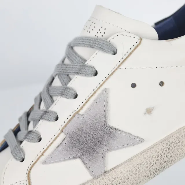 Golden Goose Superstar সাদা নৌবাহিনী ছেঁড়া কাপসোল ধাতব তারা প্যাচ জীবনধারা স্নিকার্স 6