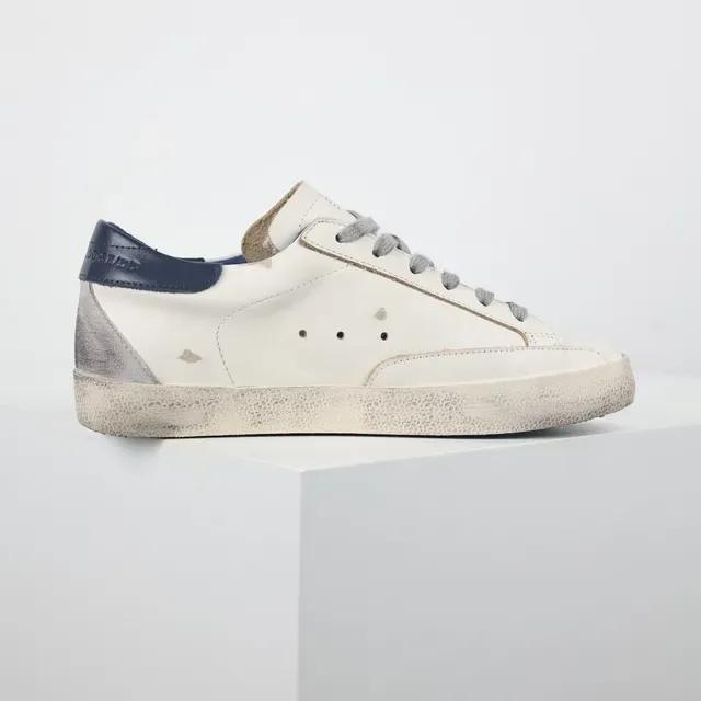 Golden Goose Superstar সাদা নৌবাহিনী ছেঁড়া কাপসোল ধাতব তারা প্যাচ জীবনধারা স্নিকার্স 7