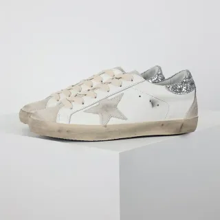 Golden Goose Superstar Branco Prata Desgastado Solado de borracha Brilhante Etiqueta de calcanhar Tênis lifestyle