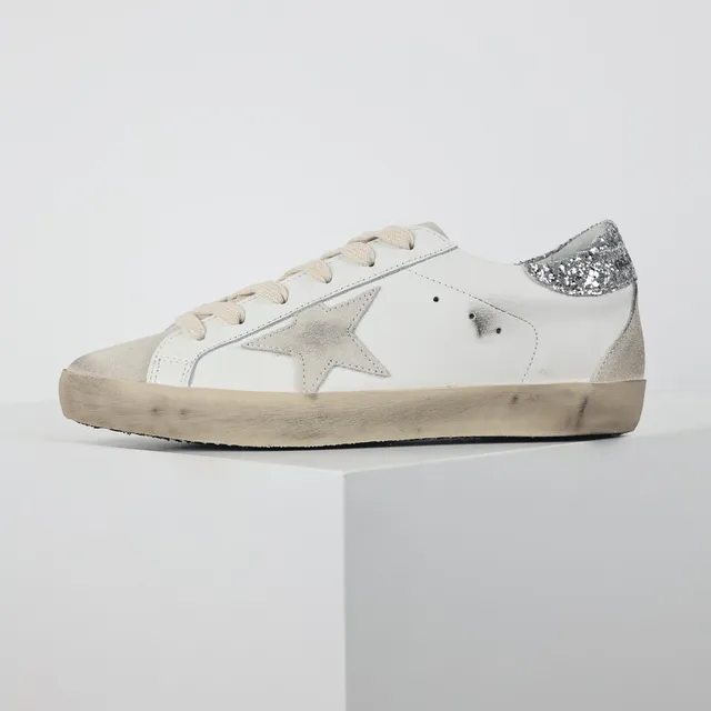 Golden Goose Superstar Blanc Argent usé semelle gomme scintillant étiquette talon sneakers lifestyle 9