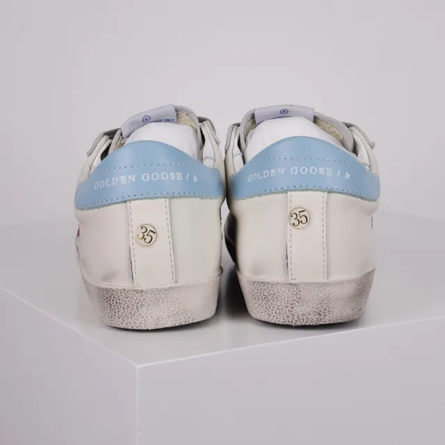 Golden Goose Sneakers Lifestyle Blanc et Rose en Cuir Distressed avec Glitter Star Appliqué 8