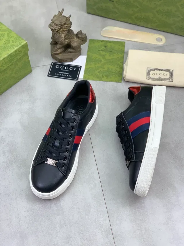 Gucci Ace Black Leather Web Stripe Lifestyle Sneakers 6