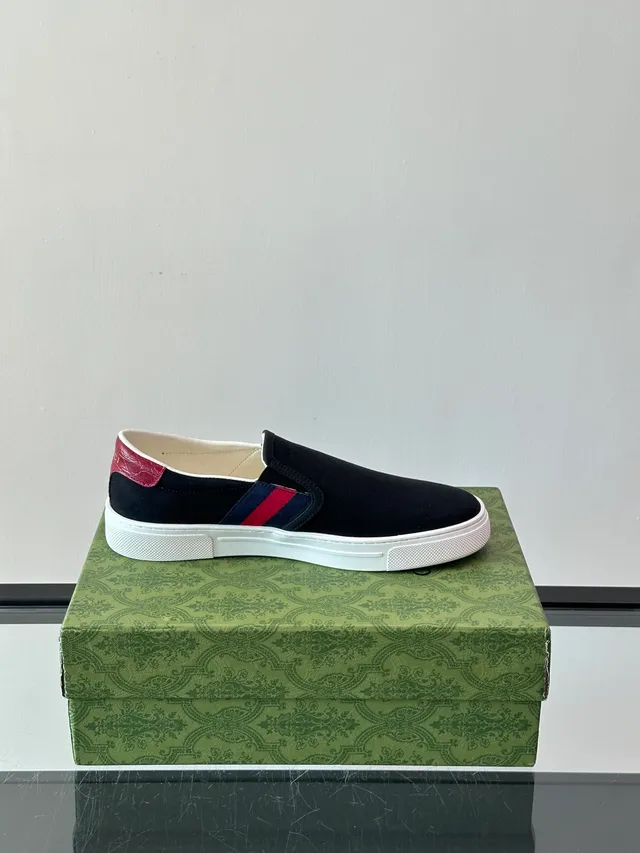 Gucci Ace Black Red Slip-On Upper Canvas Shoes 3