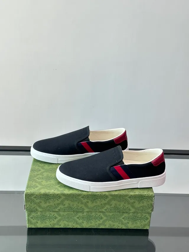 Gucci Ace Black Red Slip-On Upper Canvas Shoes 5