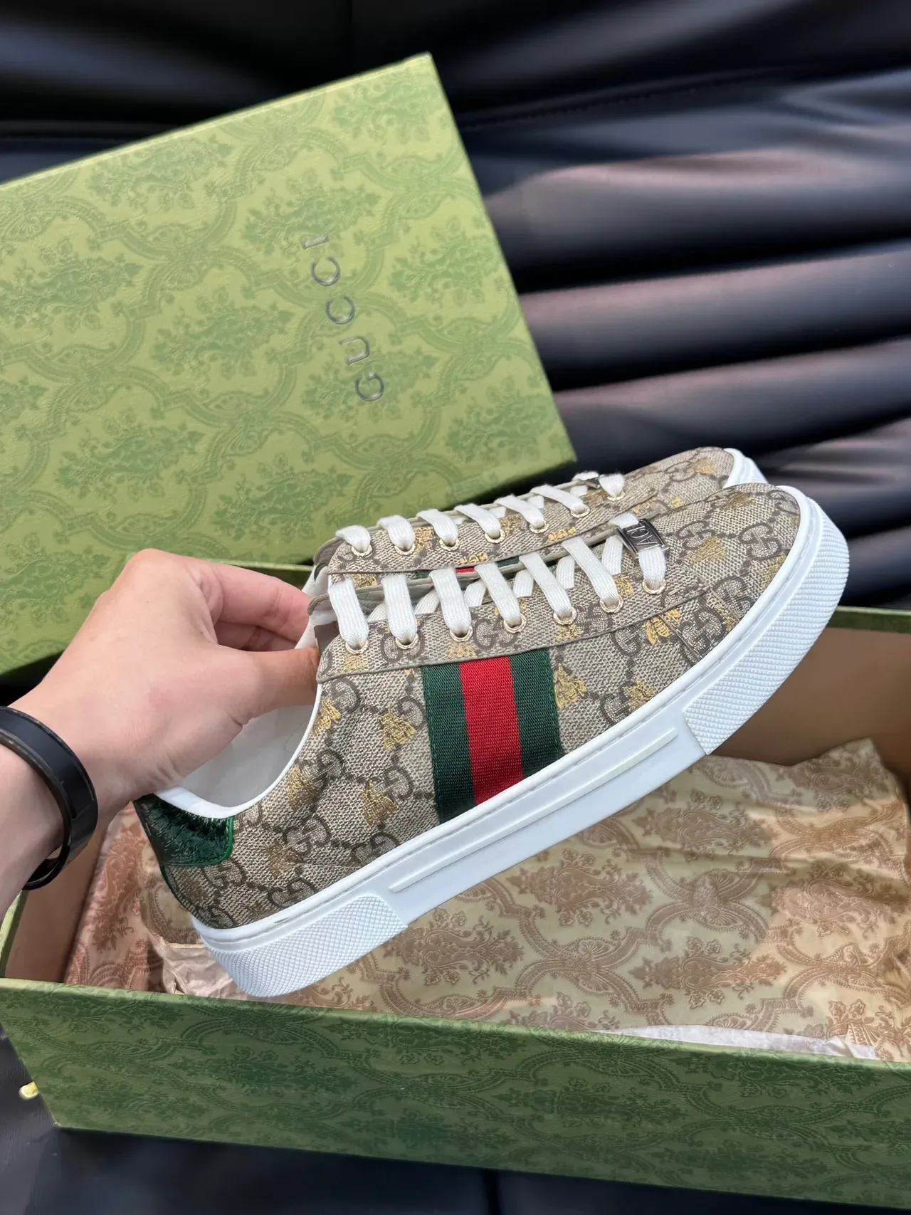 Gucci Ace GG Supreme Beige Green Red Web लाइफस्टाइल स्नीकर 5