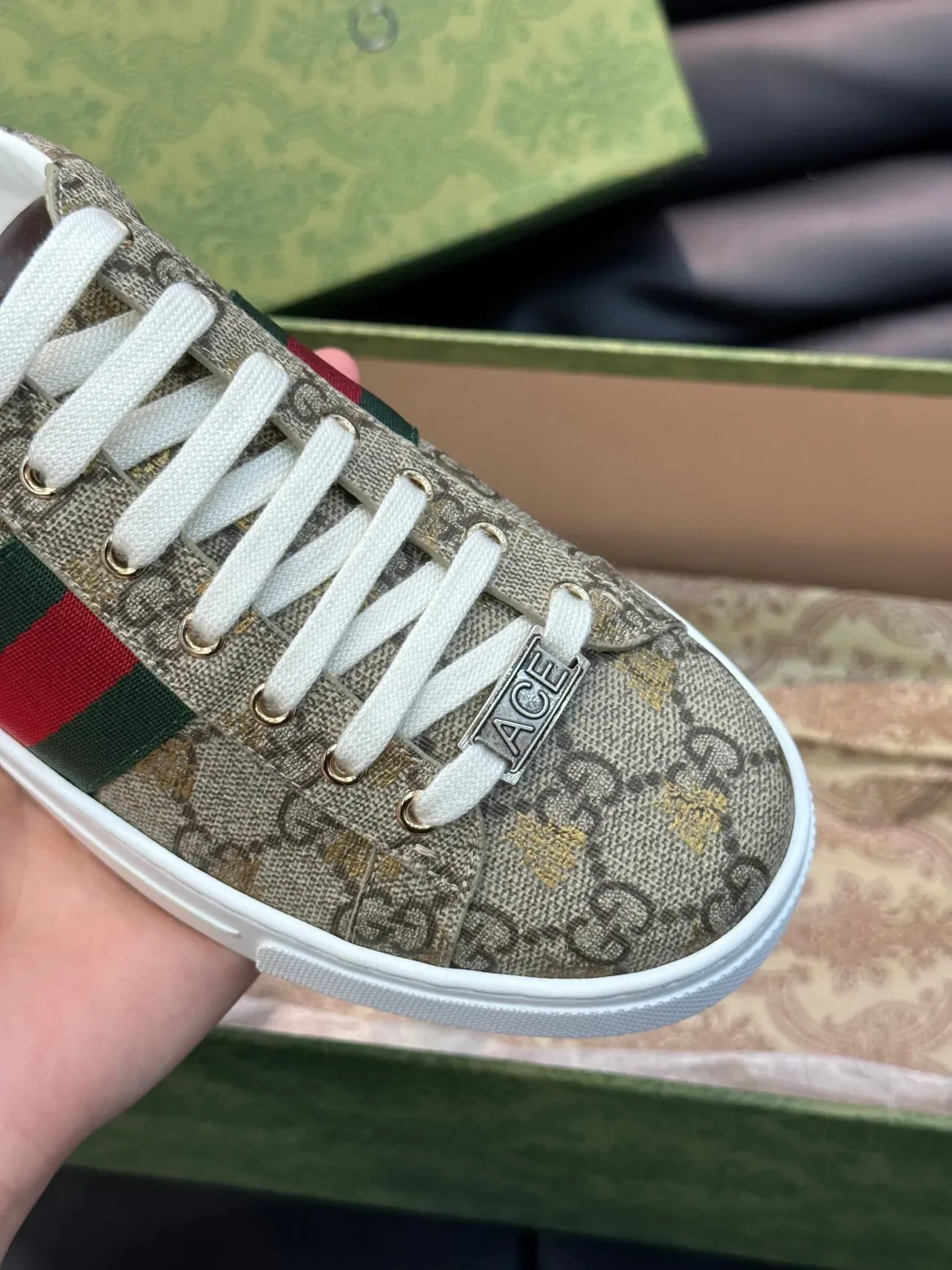 Gucci Ace GG Supreme Beige Green Red Web लाइफस्टाइल स्नीकर 7