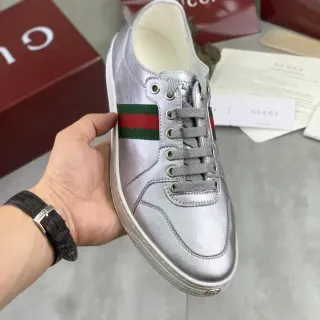Gucci Ace حذاء رياضي كاجوال فضي معدني شريط شبكي