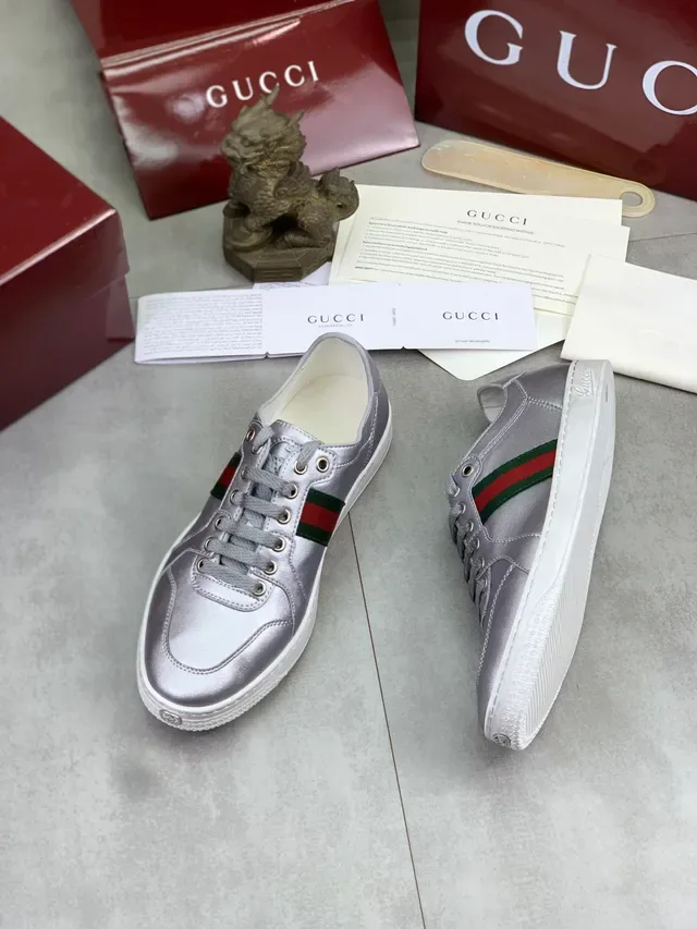 Gucci Ace Plata Metálica Rayas Web Zapatillas Lifestyle 5