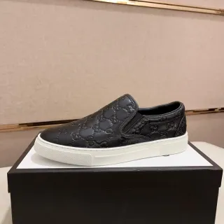 Gucci Ace Slip-On 黑色 GG Monogram 皮革生活方式运动鞋