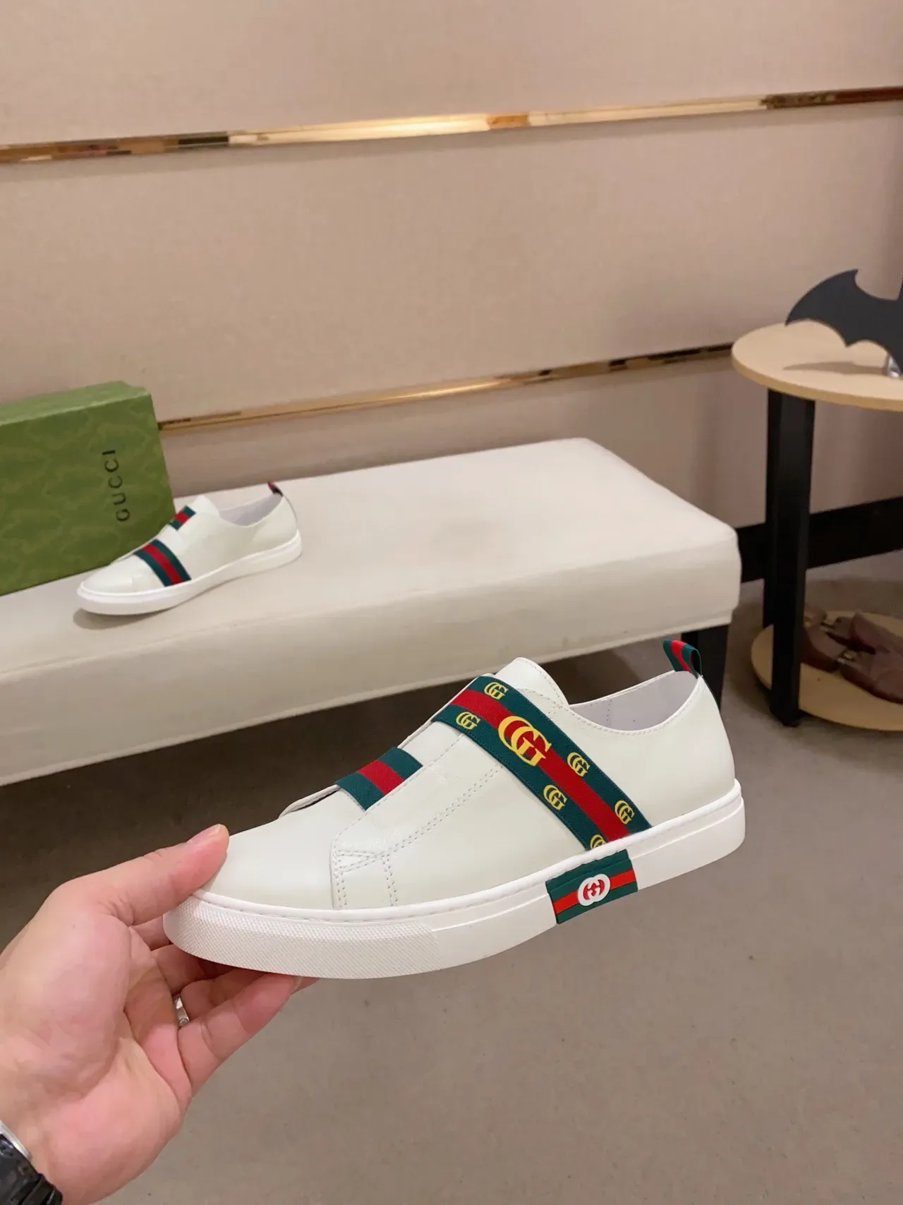 Gucci Ace Web Strap White Leather Lifestyle Sneakers 3