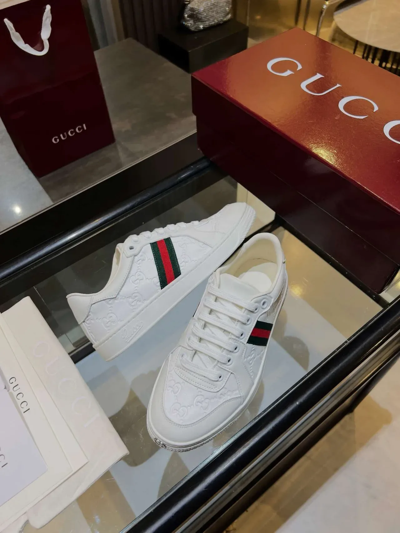 Gucci Ace White GG Monogram Web Stripe Lifestyle Sneakers 2