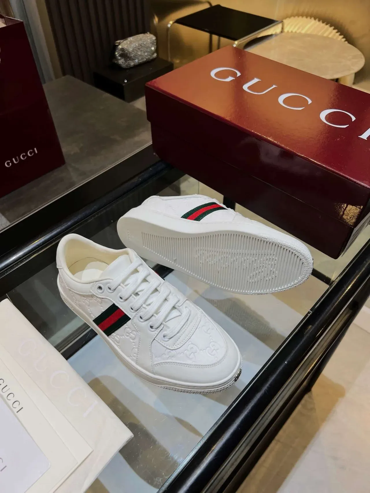 Gucci Ace White GG Monogram Web Stripe Lifestyle Sneakers 4