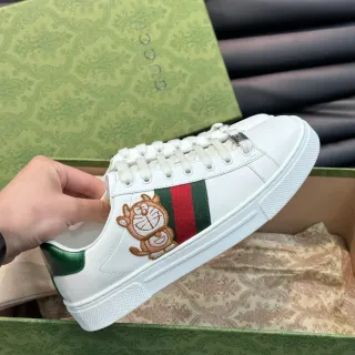 Gucci Ace Blanco Verde Cuero Franja Web Estilo de Vida Zapatillas