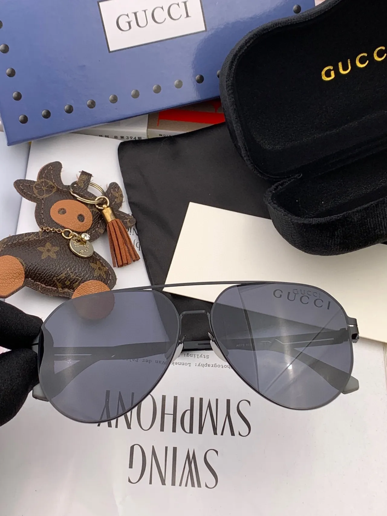 Gucci Aviator Black Gray Silhouette Thin Metal Frame Sunglasses 7