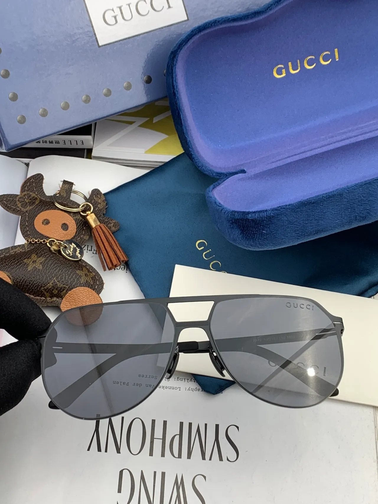 Gucci Aviator Lunettes de Soleil Métal Noir Lentilles Gradient 7