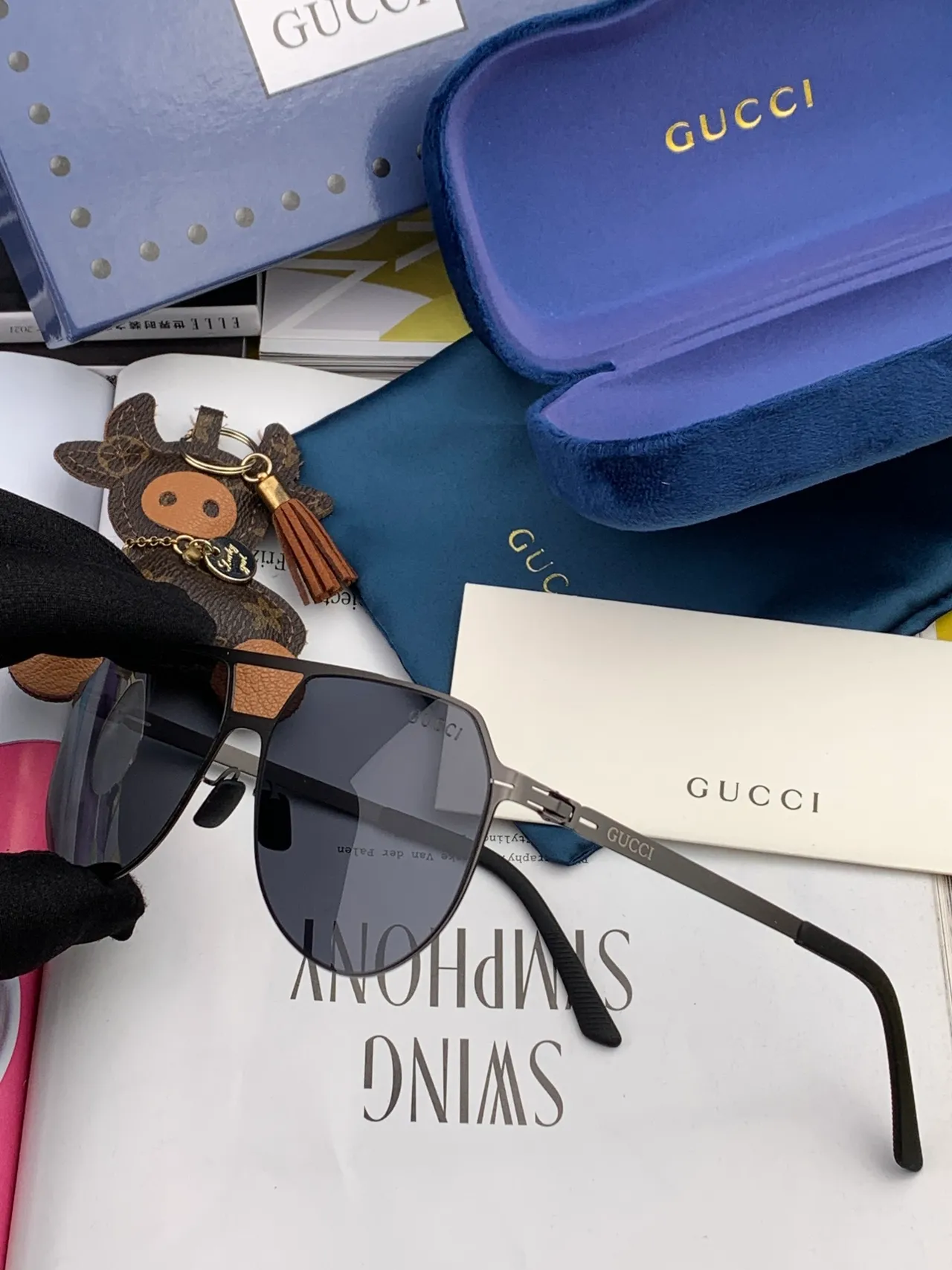 Gucci Aviator Lunettes de Soleil Métal Noir Lentilles Gradient 8