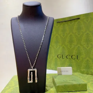 Gucci বাঁশ পেন্ড্যান্ট সিলভার টোন চেইন নেকলেস