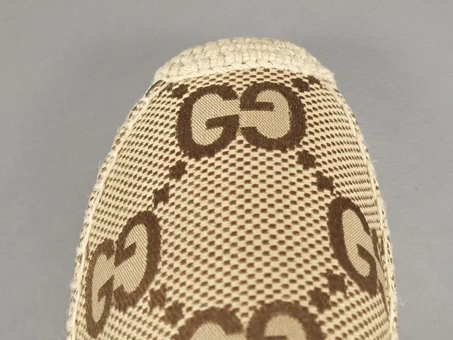 Gucci 米色棕色印花帆布草编鞋底船鞋 6