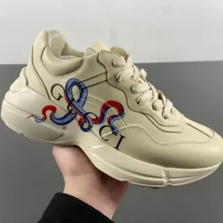 Gucci Chaussures Chunky Beige Semelle Multicolore Cuir Supérieur