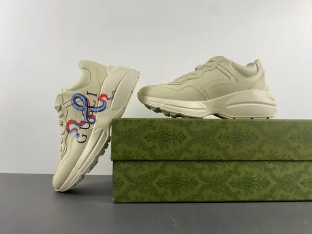 Gucci Chaussures Chunky Beige Semelle Multicolore Cuir Supérieur 14