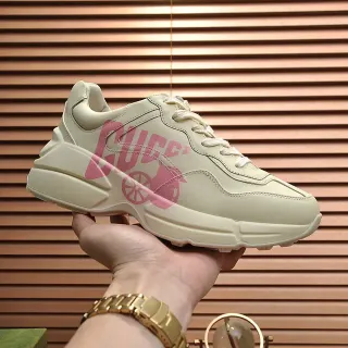 Gucci Beige Pink Sole Leather Upper Chunky Sneakers