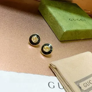 Gucci কালো সোনা সার্কুলার স্টাড ইয়ারিংস