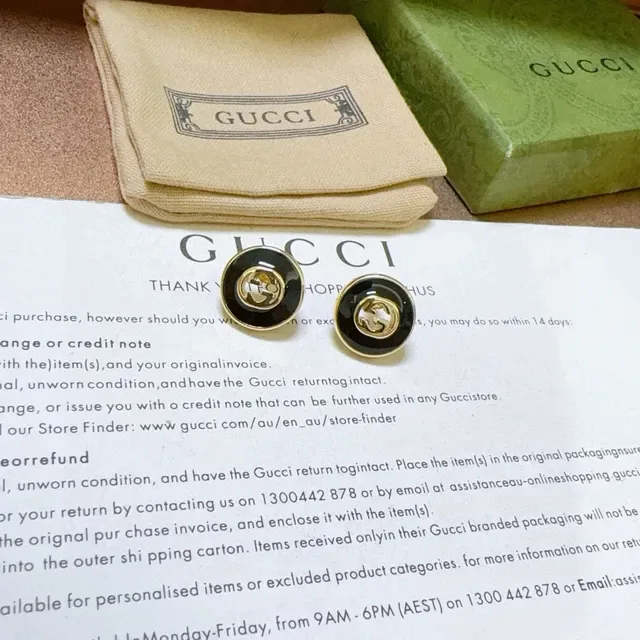 Gucci Black Gold Circular Stud Enamel Earrings 4
