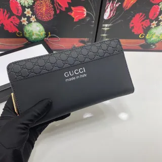 Gucci Black Gold Embossed GG Monogram Matte Leather Long Wallet