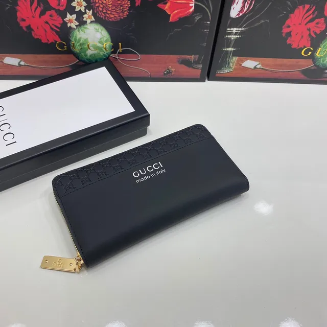 Gucci काला सोना उभरा GG मॉनोग्राम मैट लेदर लंबा वॉलेट 7